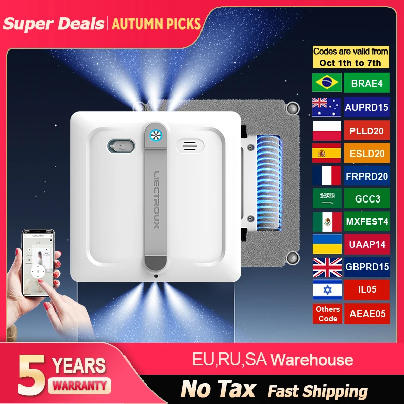 2026 Window Cleaning Robot Liectroux S9, 2 Roller Brushes,6-Way Water Pump Spray,10000Pa Suction,4 Corner Brushes,App Control