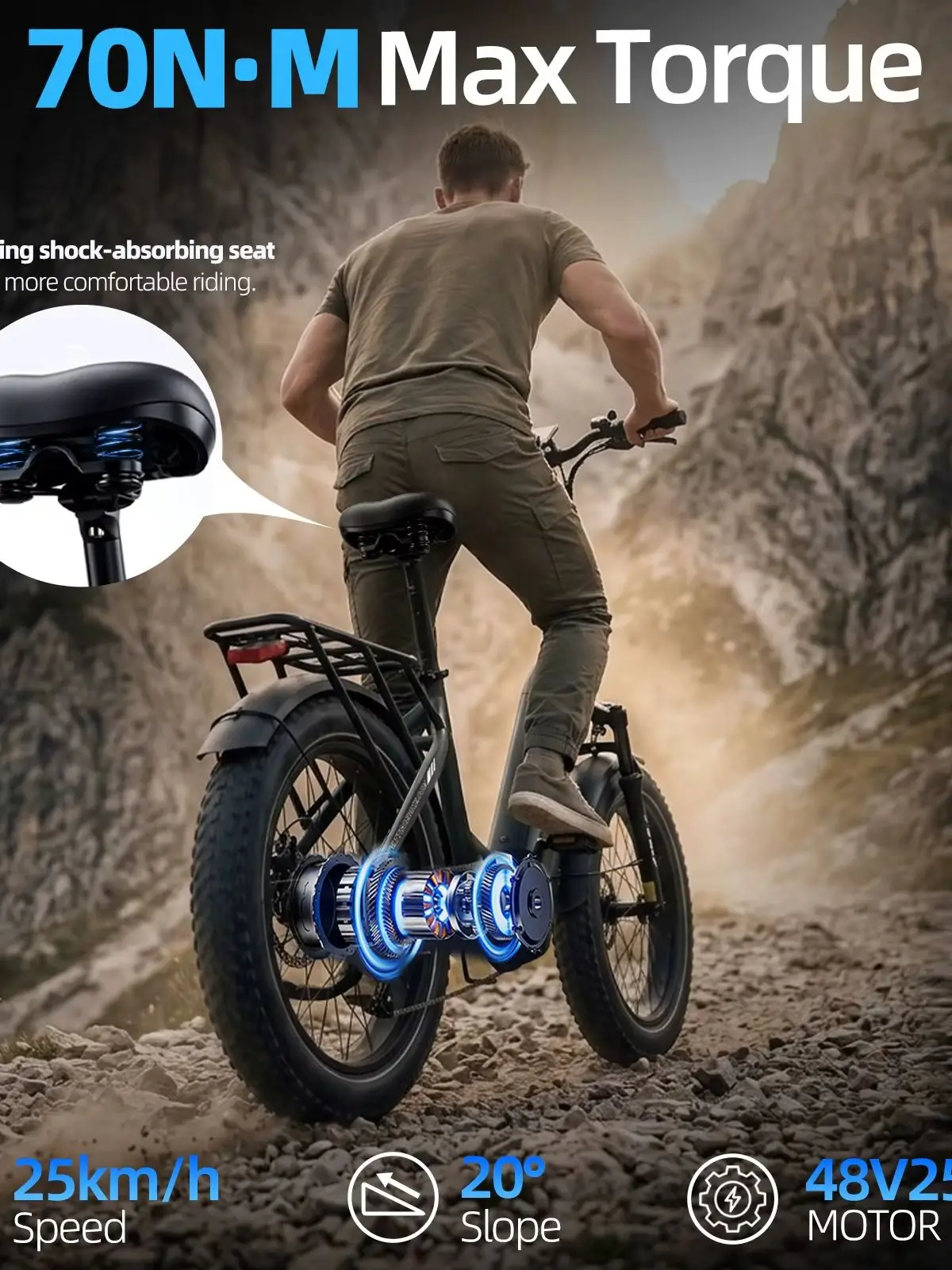 TTGO F6Boost Faltbares Elektrofahrrad für Erwachsene, 20×4,0 Fatbike-Reifen, 48V 18Ah herausnehmbarer Akku, 250W 70Nm Motor, Drehmomentsensor, 120–140KM PAS-Reichweite, Hydraulische Scheibenbremsen,