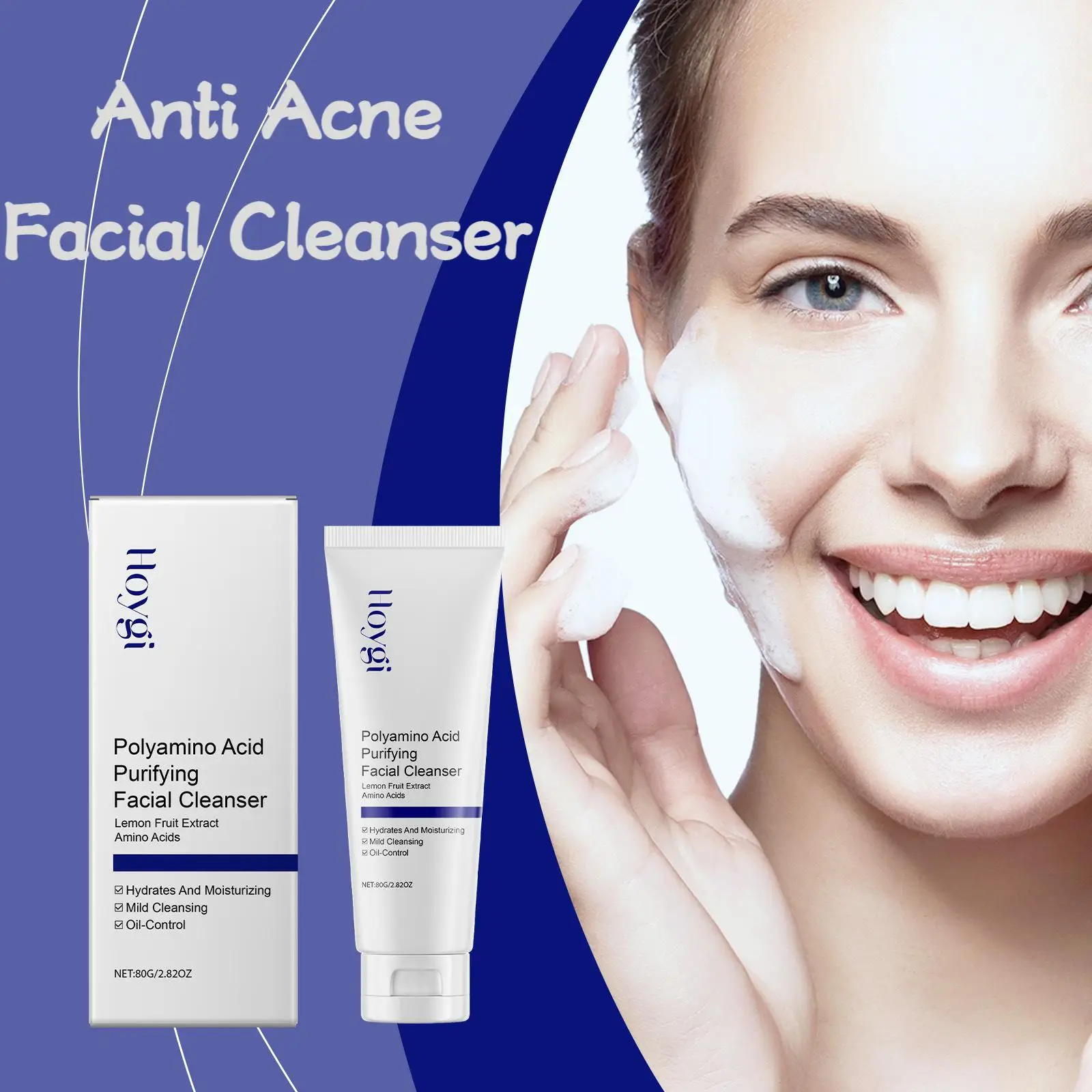 

Hoygi 100g Anti Acne Facial Cleanser Lotion Oil Control Face Wash Moisturize Remove Pimples Refreshing Face Clean Pores Cleanser