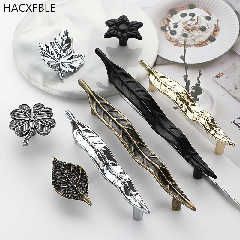 

Creative Leaves Gold Furniture Handle Zinc Alloy Cabinet Handles Bronze Kitchen Handle Wardrobe Pull Flower Dresser Drawer Knobs
