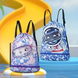 Children's Cartoon Swim Bag Waterproof Storage Bag Beach Bag Drawstring Beam Mouth Backpack Dry and Wet Separation Washing Bag