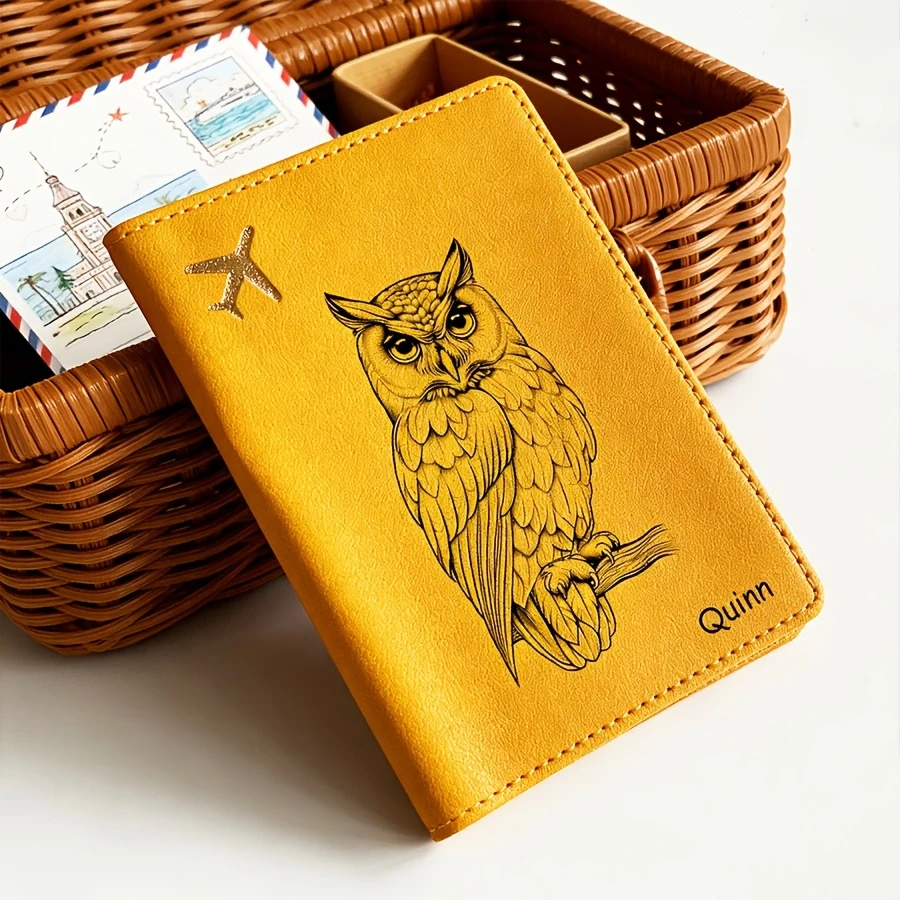 Custom Owl Pattern Printed Name Passport Holder Multi Card Slots Ultra Thin Wallet Gift Father Mother Valentine's Day Birthday view 4