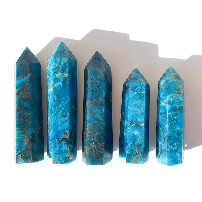 1pc Natural Healing Crystal Blue Apatite Single Point Wand Reiki Polished Gemstone Hexagonal Obelisk Column Home Decoration