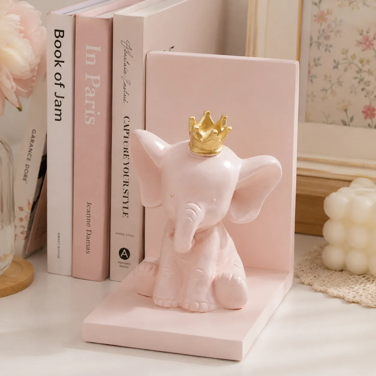 Crown elephant bookshelf, pink elephant decorative bookshelf, nursery/girls'/teenager desk organizer gift, pink decoration