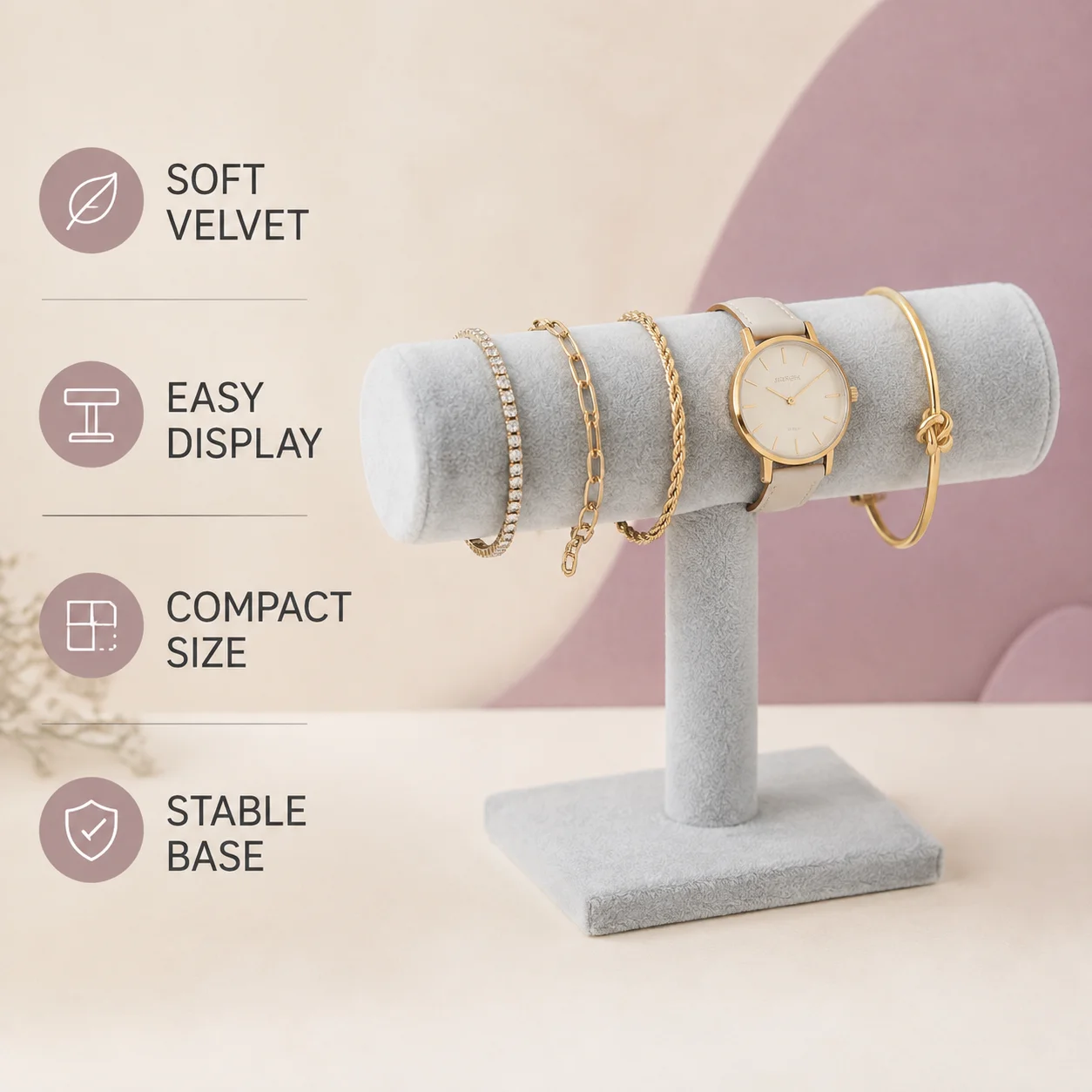Anti-Scratch Flocked Velvet Bracelet Holder T-Bar Jewelry Display Stand for Home Vanity Organization Top Rated 2026
