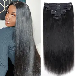 Extensions de cheveux à clipser pour femmes, 100% vrais cheveux humains, cheveux raides naturels, sans couture, 8 pièces avec 18clips, 120g