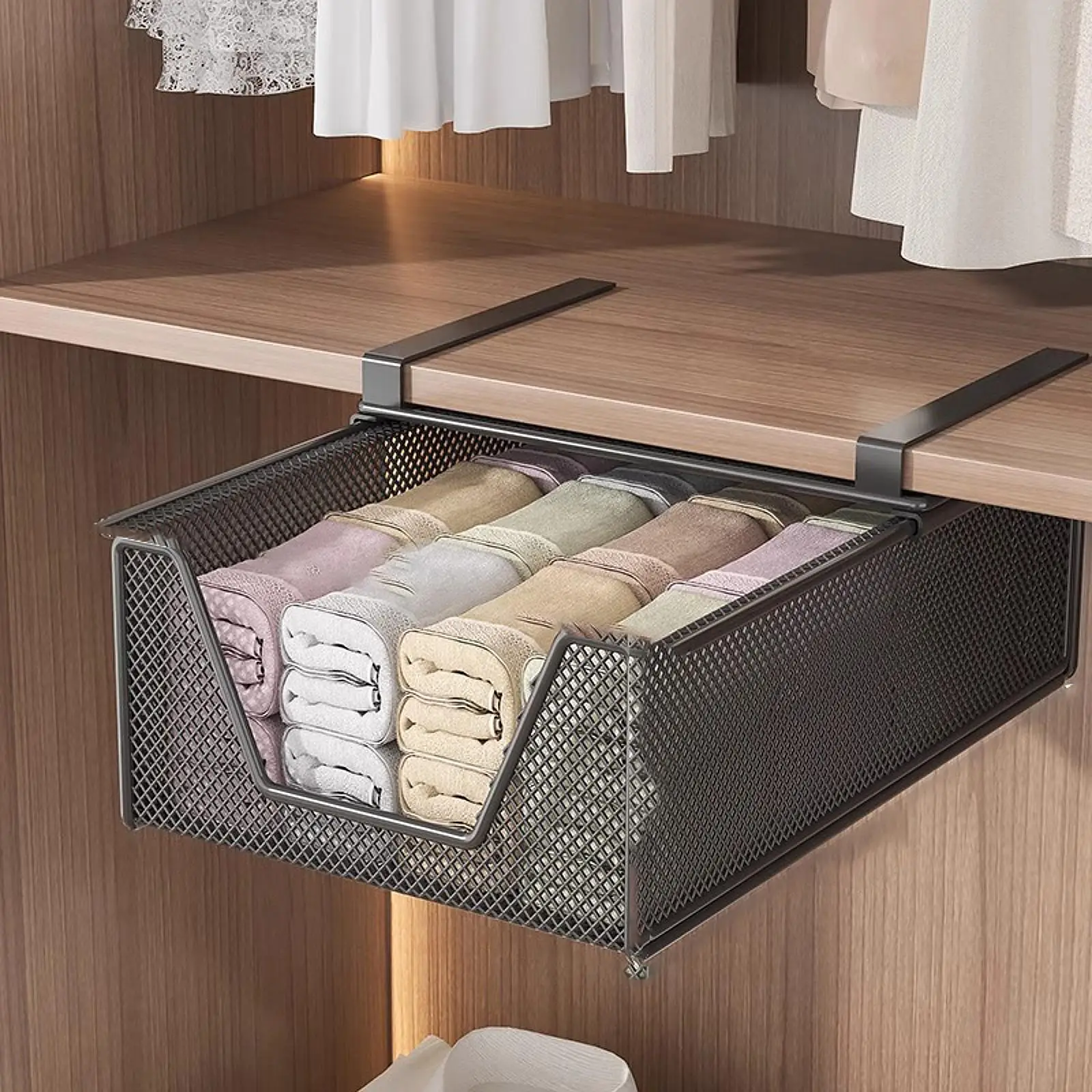 

Hanging Pullout Drawer Basket Space Saving Under Table Underwear Organizer Storage Basket for Cupboard Laundry Room