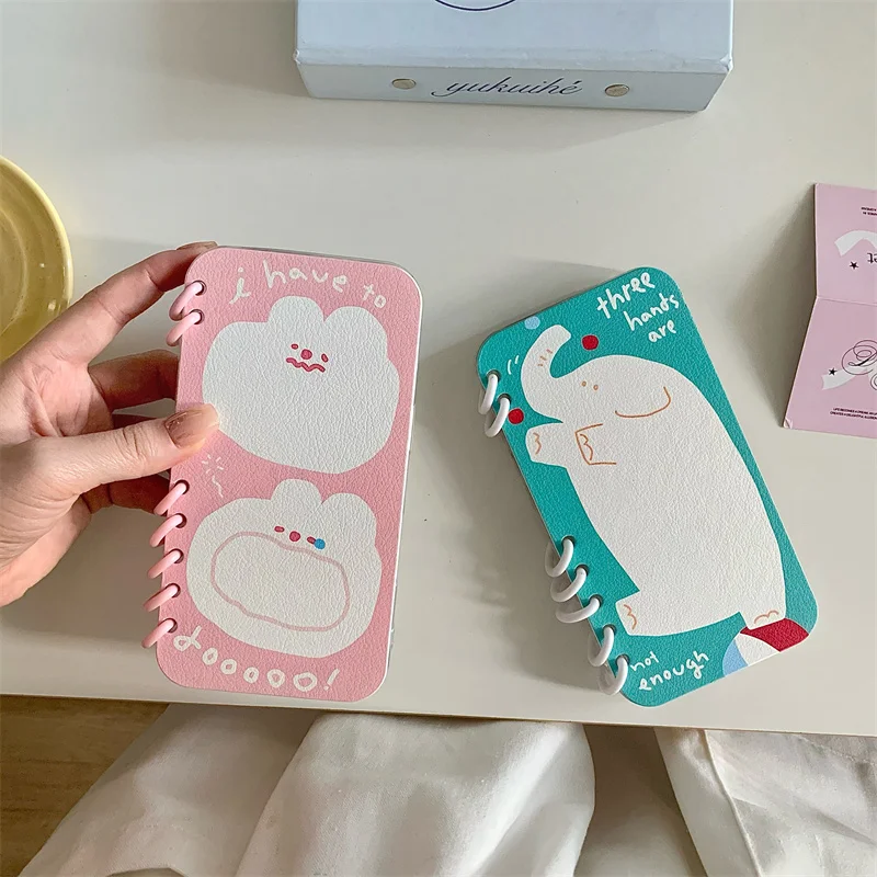 Coil Notebook Elephant phone case for iPhone 16Pro Max 15pro 14 13promax Flip with card slot Acrylic cover Female Rabbit Girl