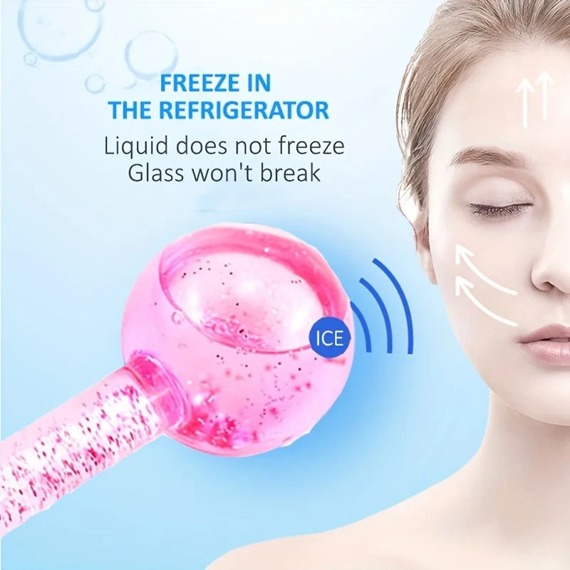 Globos de gelo para faces, 2 peças, caixa de duas bolas de beleza de massagem com glitter para cuidados faciais, bolas, massageador facial, ferramentas