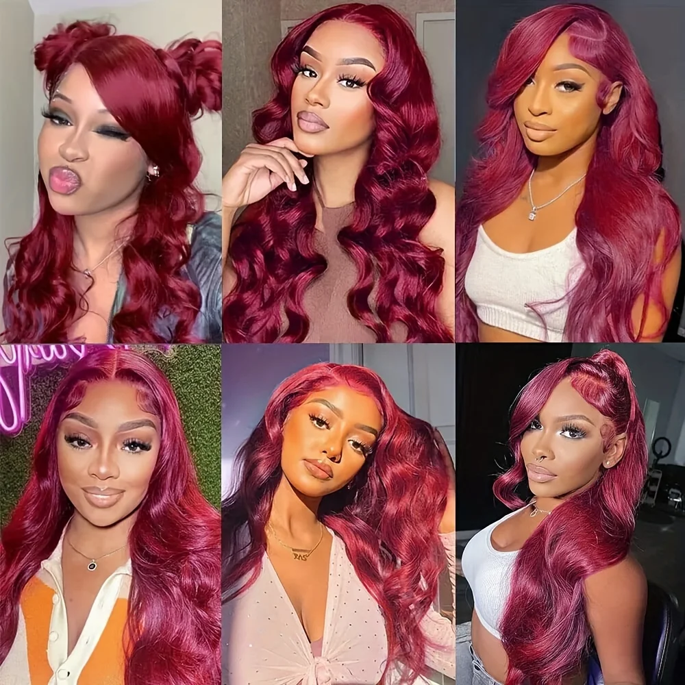 Wig rambut manusia renda depan gelombang tubuh 99J 13x4 30 inci Burgundy Wig Frontal HD transparan renda Wig warna Brasil untuk wanita