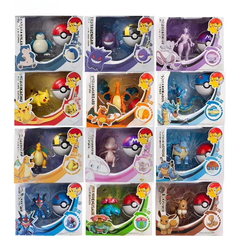 Figurine de dessin animé Pokemon authentique Pikachu Gengar Charizard Gyarados Mew Dragonite, modèle de poupée, jouet de Transformation pour enfants, coffret cadeau