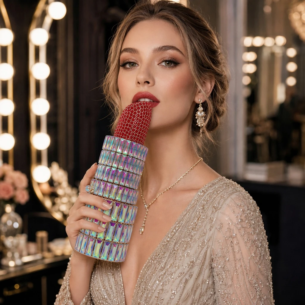 Lipstick Crystal Evening Bag Dazzling Rhinestone Clutch for Women Trendy Prom Party Purse Wedding Handbag