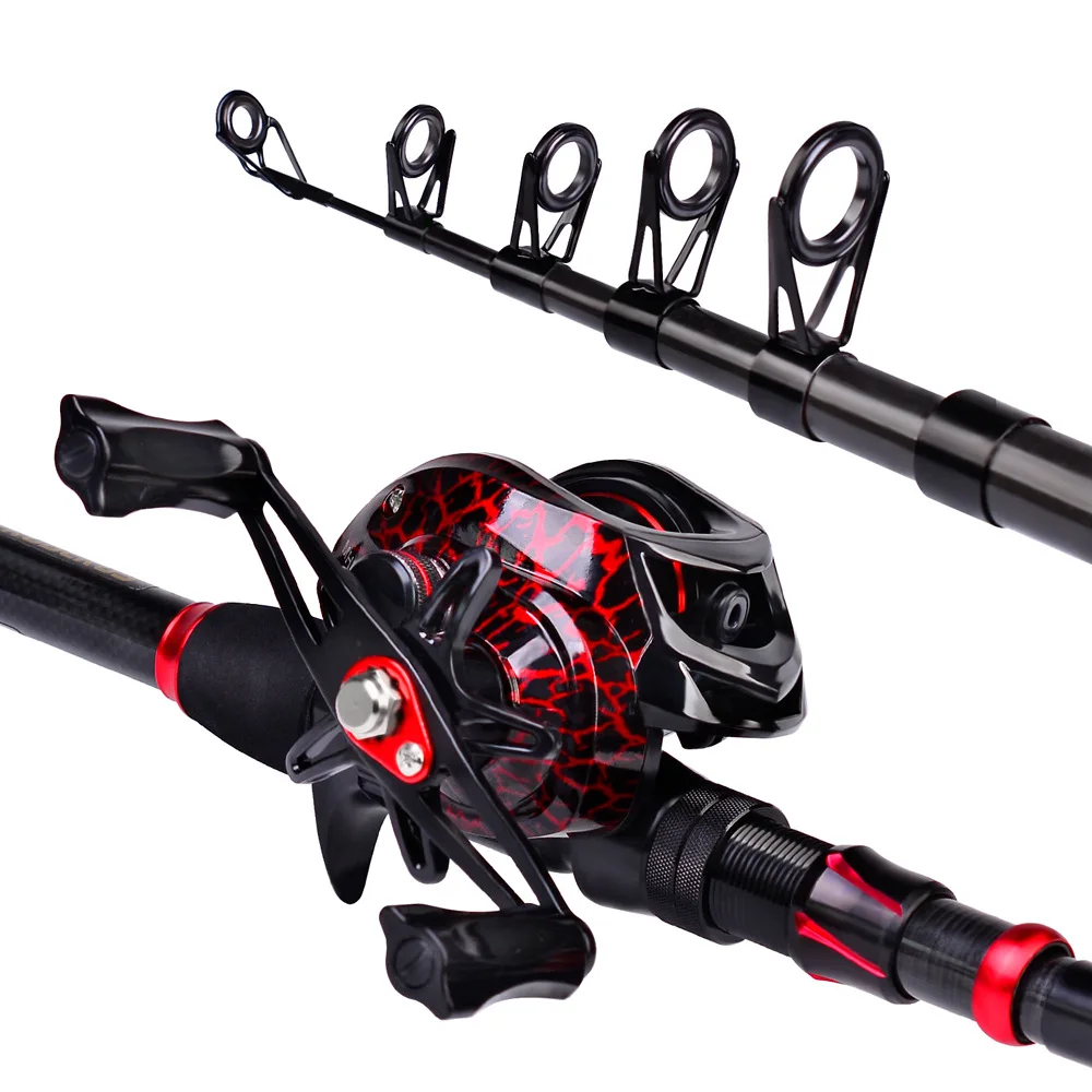 Imagem -02 - Proberos-pesca Telescópica Rod e Kit Reel Baitcasting Reel Linha Iscas Ganchos Bolsa Combo 2.1 Fibra de Carbono 7.2:1 Relação