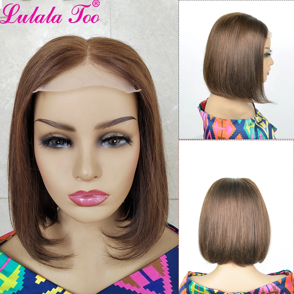 

10inches Chocolate Brown 4x4 Lace Front Short Bob Wig Pixie Cut Wigs Brazilian Straight Human Hair Wigs