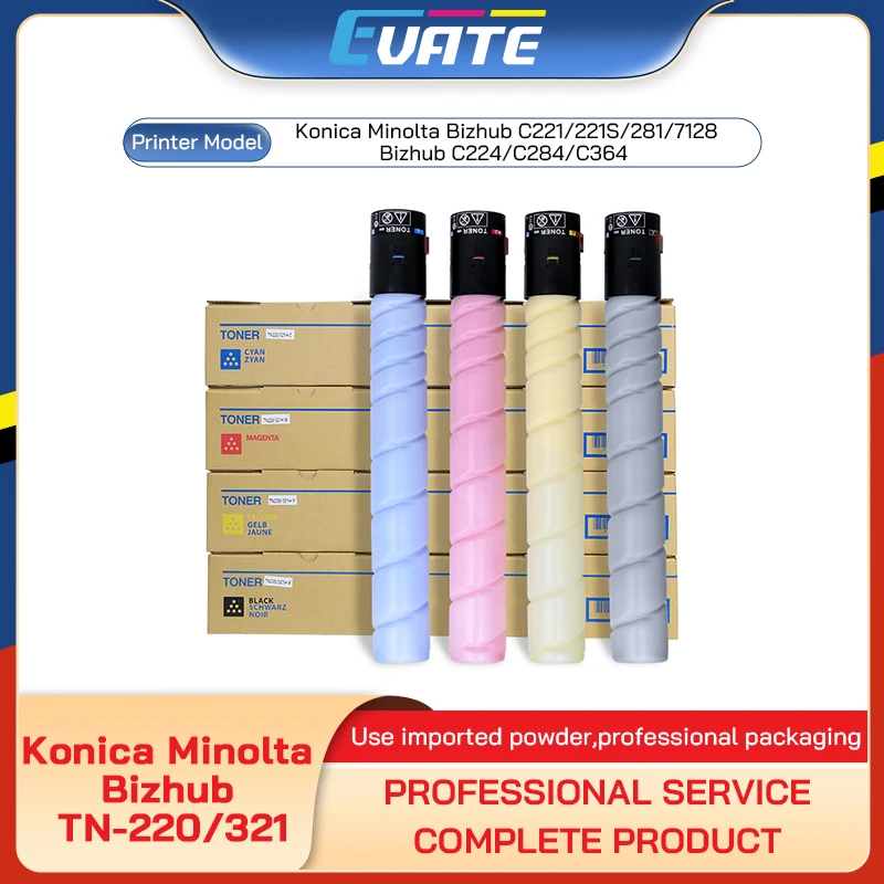 

TN321/TN220 BK450g CMY330g Toner Cartridge for Konica Minolta Bizhub C221 C281 C221S C224 C284e C7822 C7828 C7122 C7128 Printer