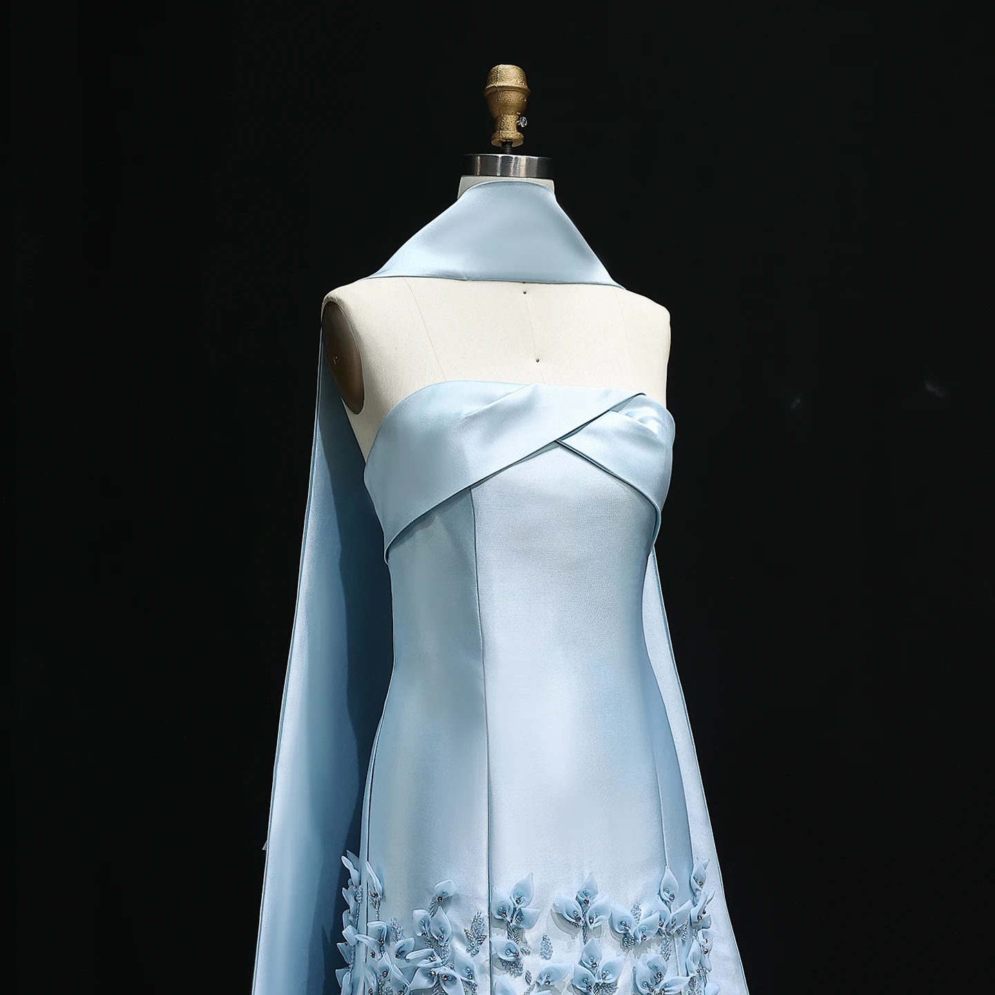 Sharon Said Luxury 3D Leaves Blush Pink Satin Mermaid Evening Dress with Cape Dubai Women Wedding Party Gowns SS463 Customized image 5