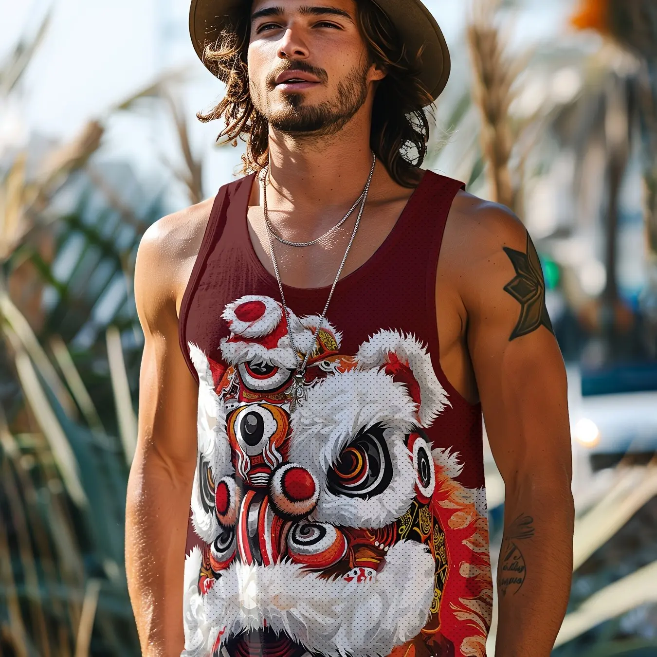 Summer Men's Vest T-shirt Festive Tiger Head Print Round Neck Vest Daily Fitness Sports Fashion Versatile Sleeveless Vest