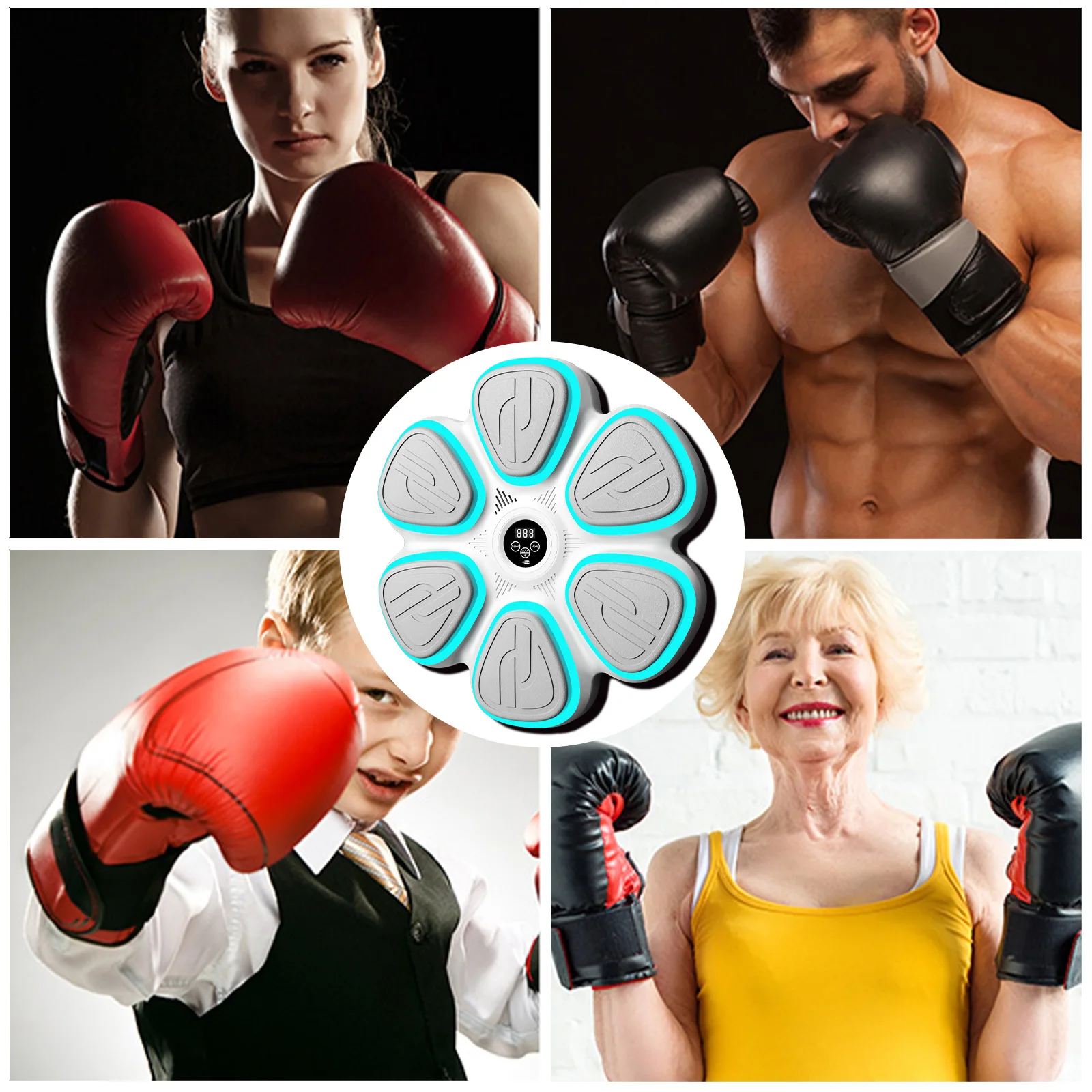 آلة الملاكمة الموسيقية الذكية OWJHE مع أضواء إيقاعية وهدف لكمة مثبت على الحائط بتقنية البلوتوث، قفازات للكبار/الأطفال متضمنة لصالة الألعاب الرياضية المنزلية