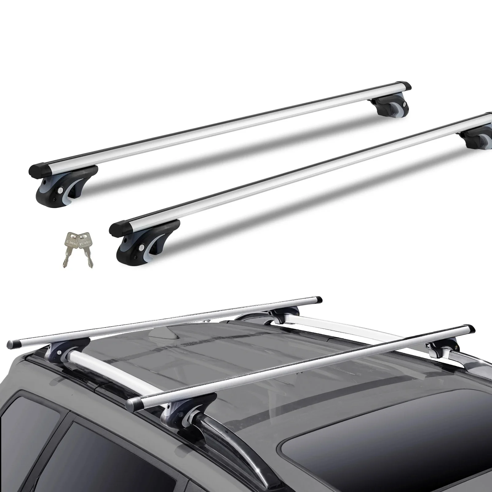 SucceBuy Imperiaal CrossBar Verstelbare Aluminium Dakrail Lat Bagage Bagagedrager 200LBS Dwarsbalken voor SUV's, Sedans - afbeelding 2