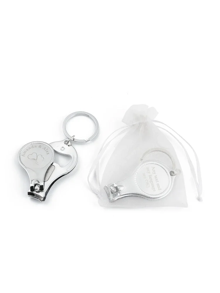Ouvre-bouteille gravé personnalisé, porte-clés, porte-clés, nom et date de mariage, souvenir du jour, faveurs personnalisées, cadeau, coupe-ongles, 50 pièces