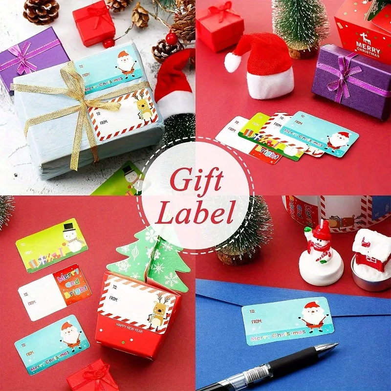 Self-Adhesive Christmas Gift Label Stickers 200 Count To & From Holiday Present Tags Santa Reindeer Snowman Design For Gift Packaging