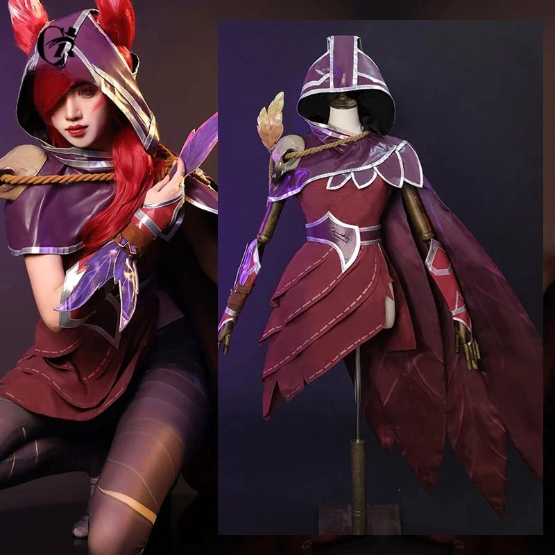 NSPSTT Spiel LOL The Rebel Xayah Cosplay Kostüm LOL Xayah Cosplay Kostüm Halloween Neue Haut Outfit Frauen Uniform mit Umhang