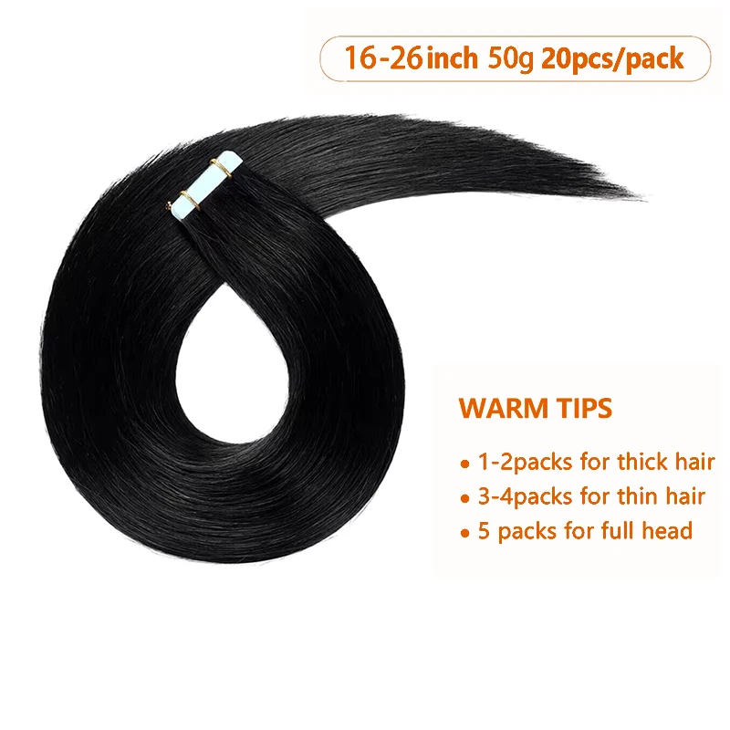 Straight Tape In Hair Extensions Natural Black Remy Hair Extensions Tape In 50g Per Pack Seamless Natural Hair 16-26Inch #1B