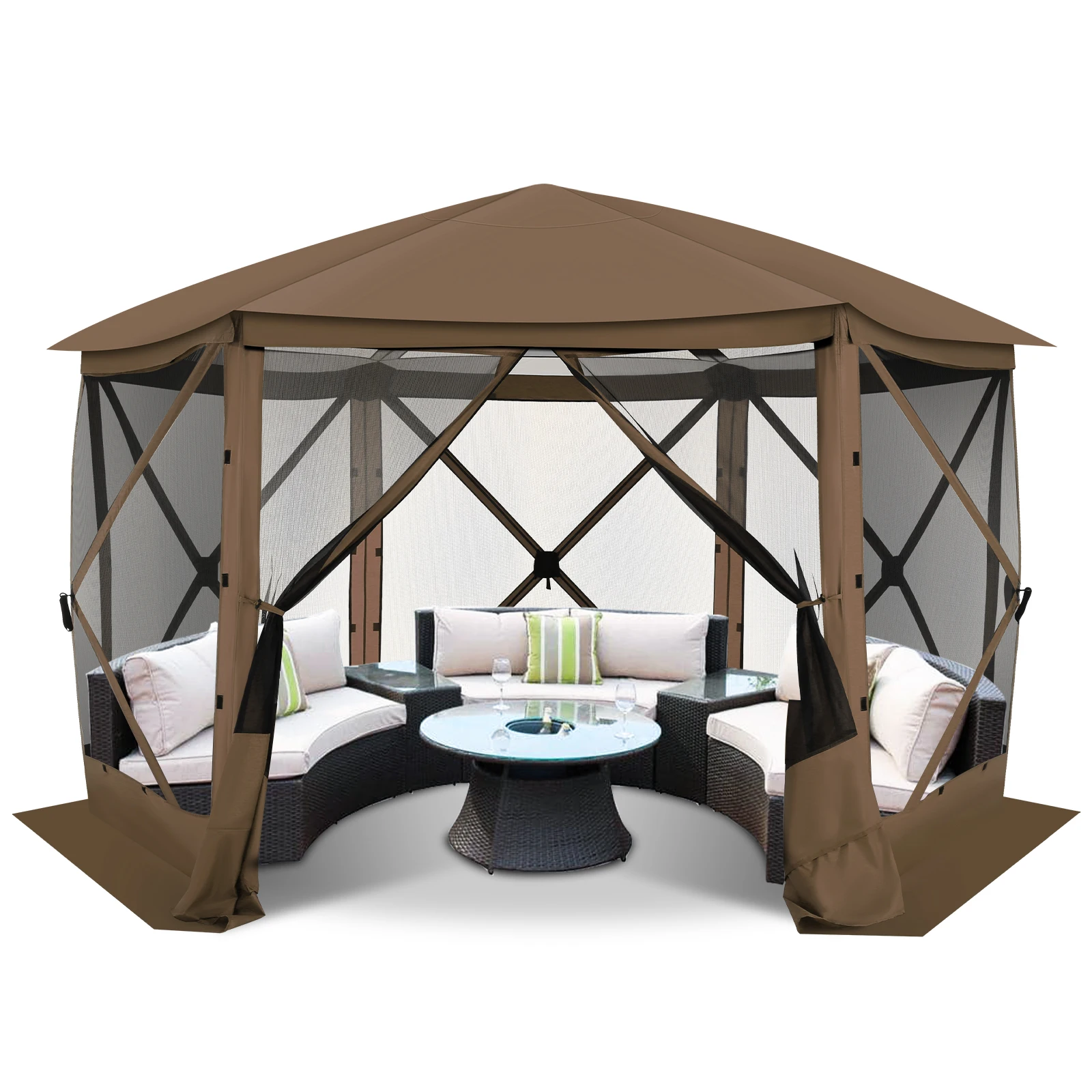 12x12ft Pop Up Gazebo Screen House Tent for Camping, Outdoor Instant Stargazing Gazebo Canopy with Awning,Mosquito Netting