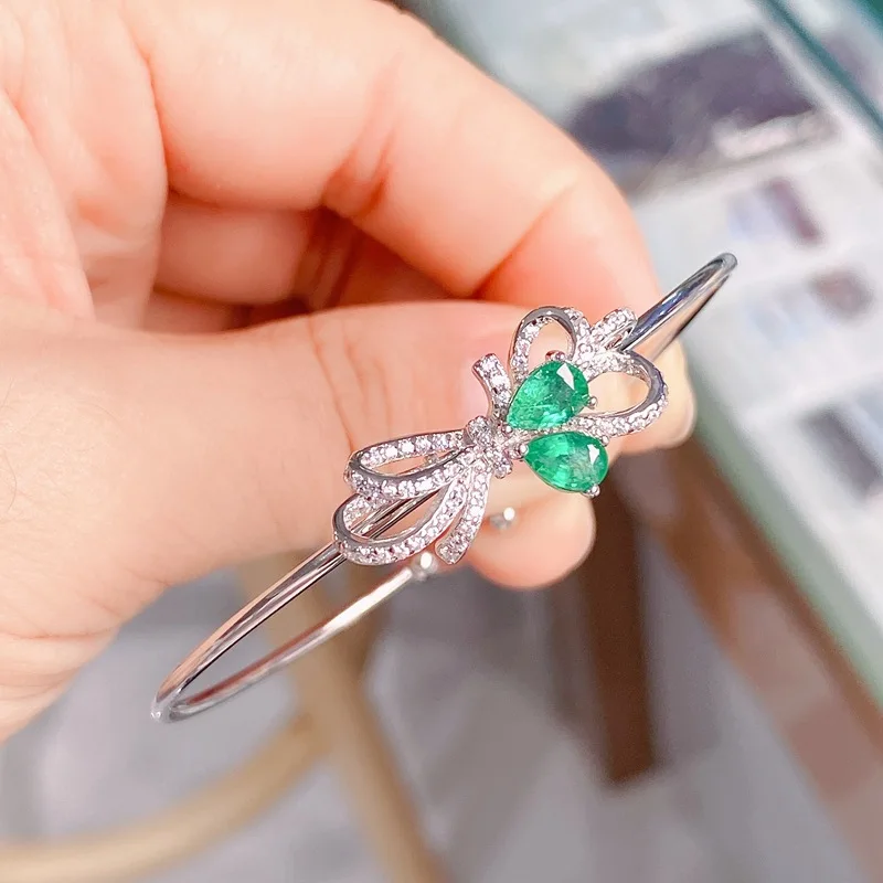 925 pure silver natural small fresh emerald women's bracelet simple version to send girlfriend's birthday party New Year's gift