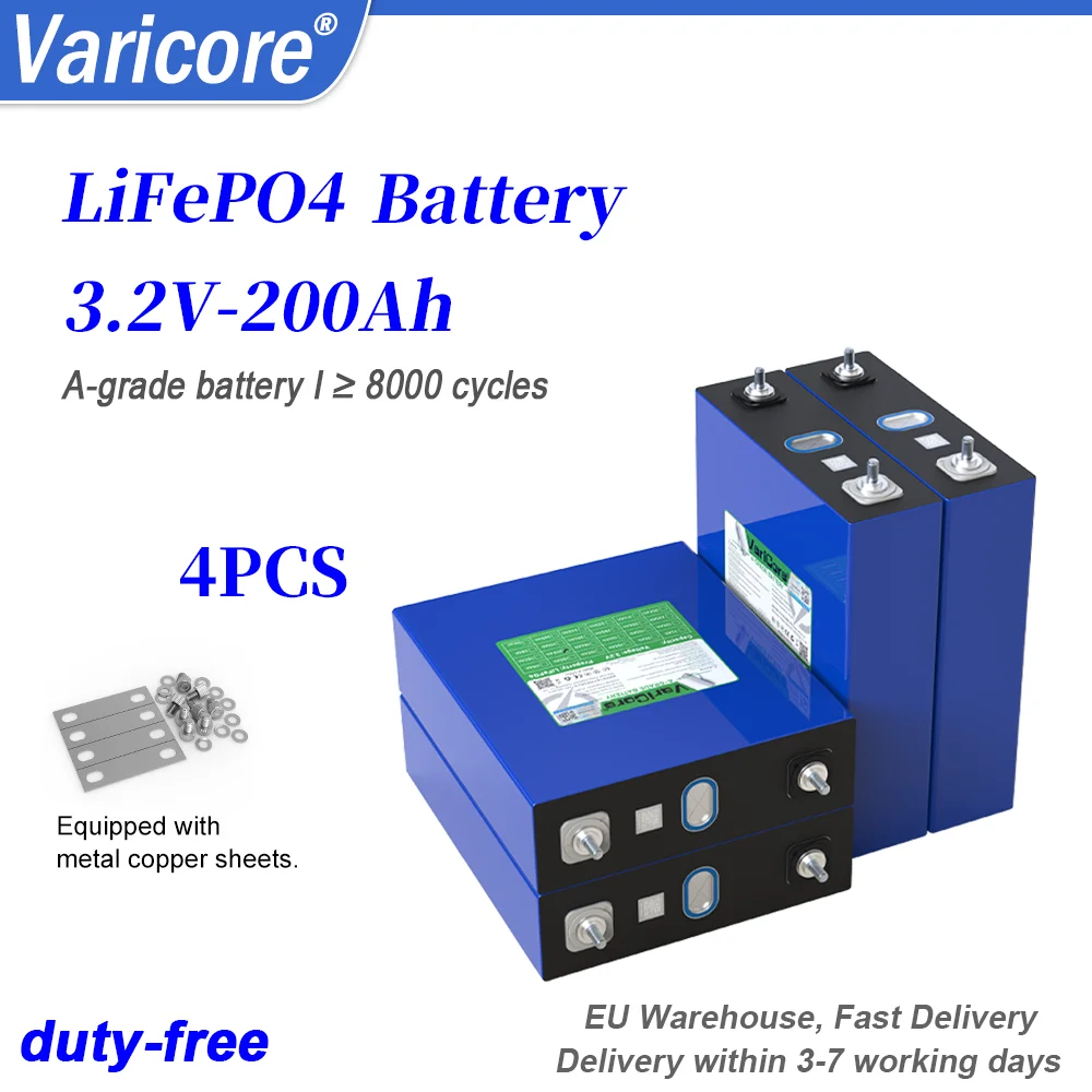 Batteria LiFePO4, cella LiFePO4 3,2V 200Ah, batteria al litio VariCore, LiFePO4 di grado A, batteria per accumulo solare, batteria per camper, batteria per golf cart, cella al litio, batteria al litio