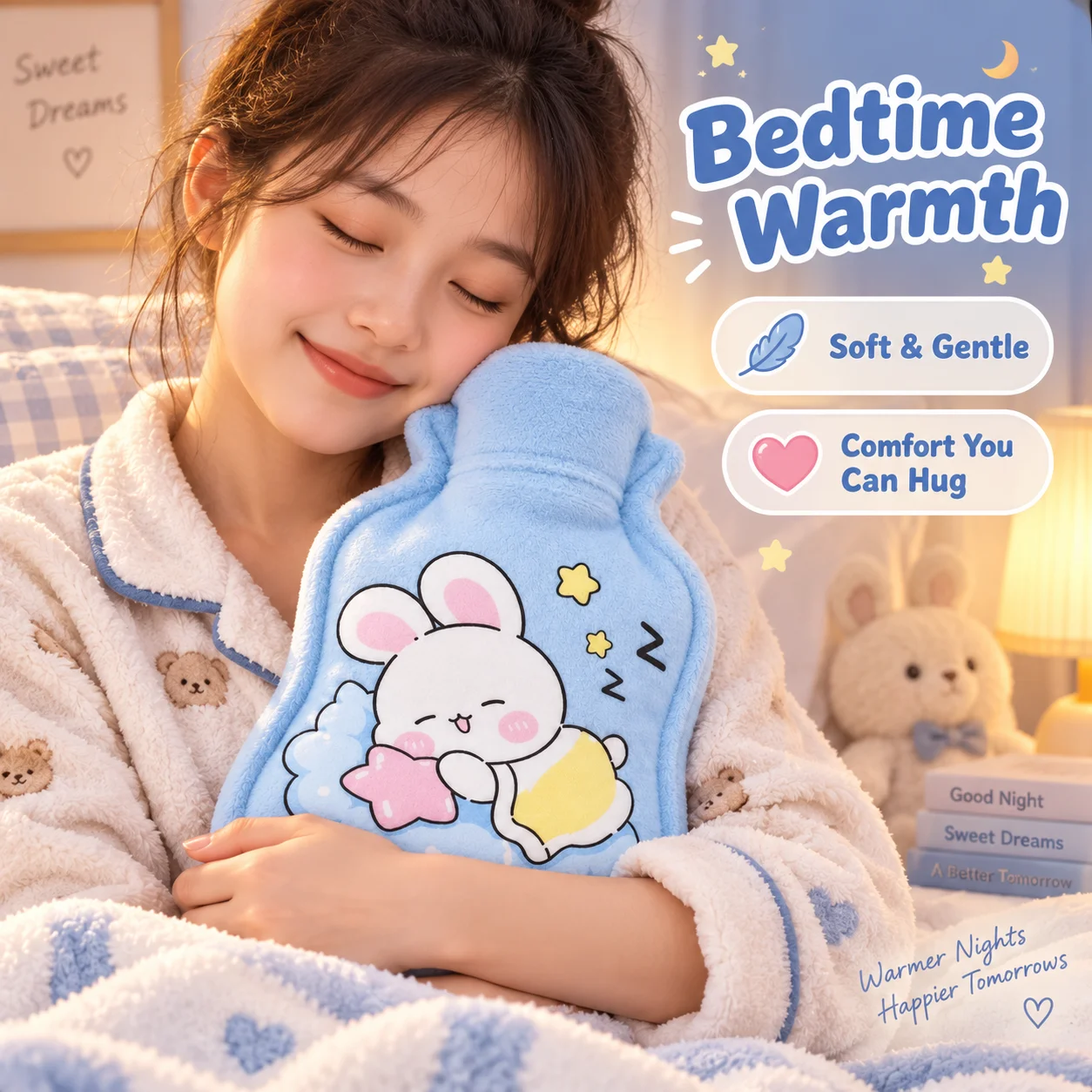 1PC Hot Water Bottle Cute Plush Cartoon Cover Warm Water Bag Portable Reusable Hand Warmer Winter Home Gift
