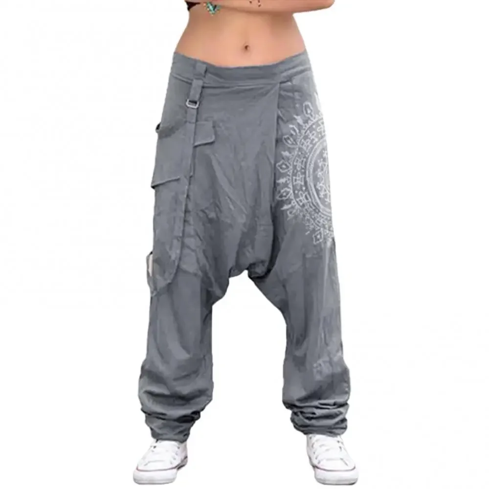 Letnie spodnie damskie Harem Pants Bootcut Elastic Waist Low Rise Retro Print Saggy Baggy Trousers Loose Street Dance Wide Leg Pants — zdjęcie 2