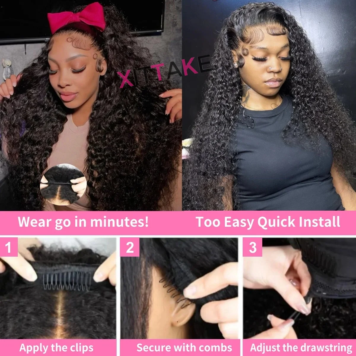 Glueless Kinky Curly Half Wigs Human Hair Beginner Friendly Upgrade Wear & Go Wigs With Drawstring Seamless Clip Ins Flip Over