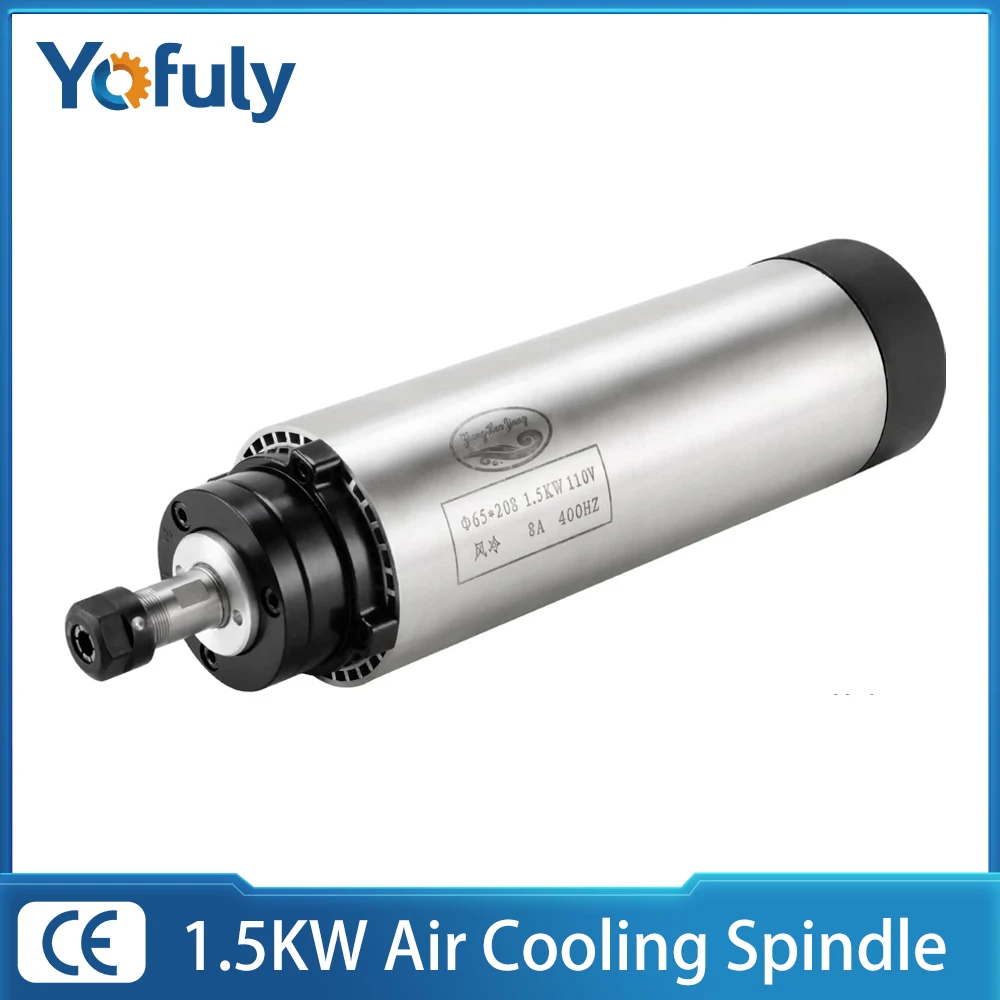 Air Cooled Spindle 220V 1.5KW 1500W 65mm 4 Bearings 24000RPM 400HZ Air Cooling CNC Motor For CNC Wood Router Milling Machines