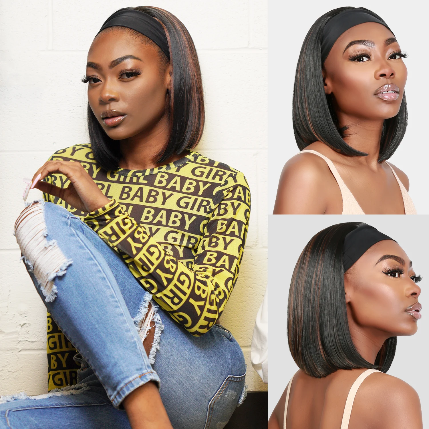 프로가 만든 스튜디오 컷 글루리스 노 레이스 헤드밴드 합성 가발 HBW001