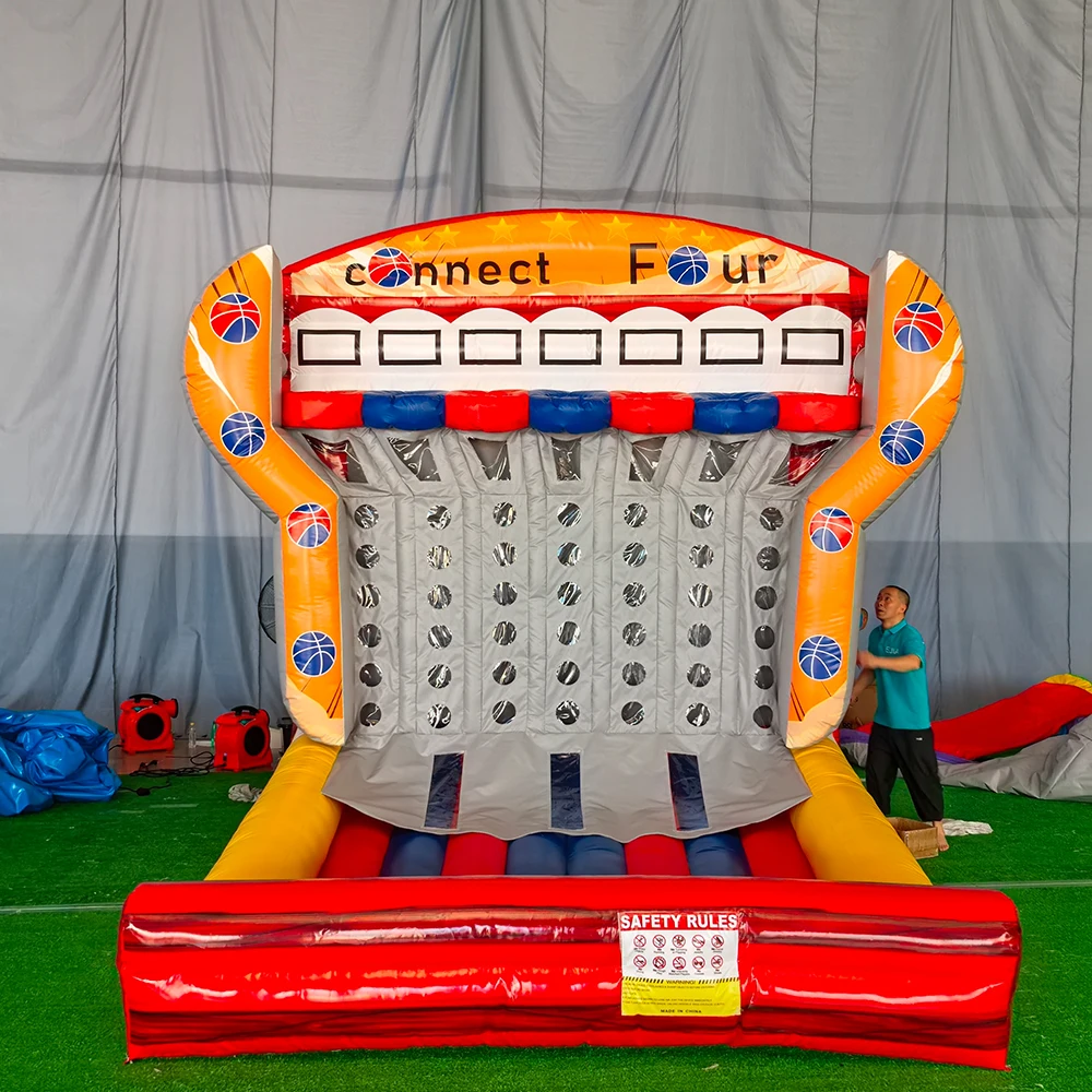 Outdoor Party Verhuur Carnaval Opblaasbaar Basketbal Connect 4-sportspellen Opblaasbaar basketbalschietspel met luchtblazer