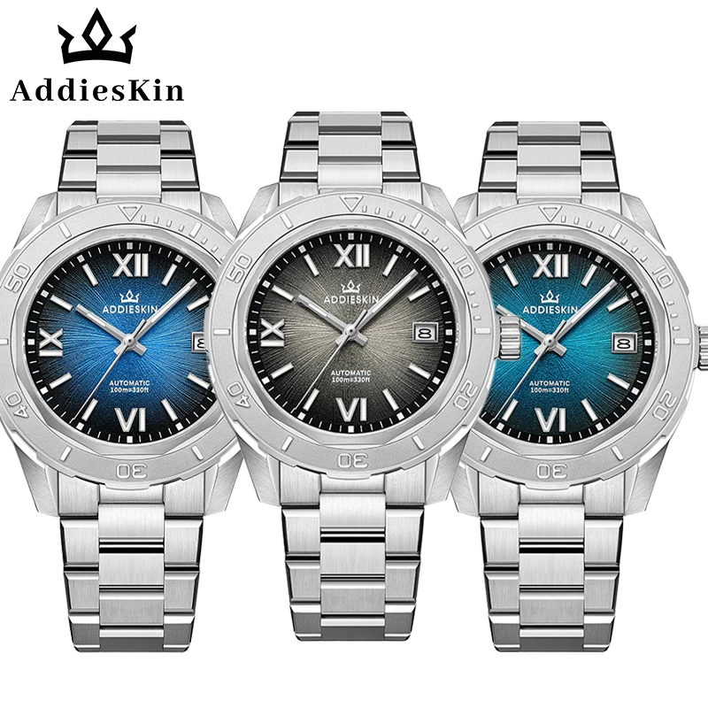 ADDIESKIN K002 BGW9 Luminous Sapphire Crystal Automatic Mechanical Watch Men Stainless Steel Urban Geometric Business Wristwatch