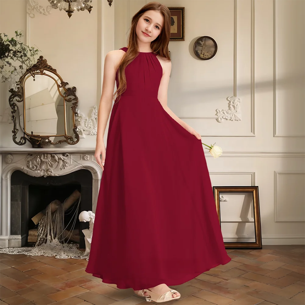 

Elegant A-line Scoop Floor-length Chiffon Junior Bridesmaid Dress Party Flower Girl Dress Kids Wedding Formal Dress