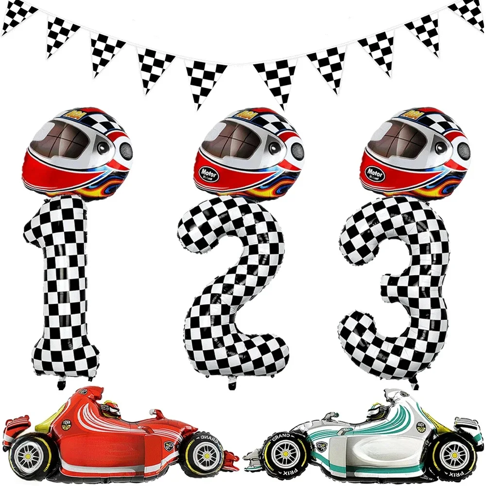 AliExpress EsenTroye 40In Racing Helmet 0-9 Number Balloons Set Motorcross Dirt Bike Tire Black White Check Flag Boy Birthday Race car Party Supplies