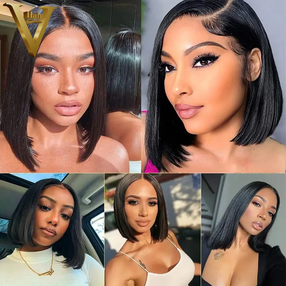 13x4 Straight Pre Plucked Short Bob Wigs HD Transparent Lace Frontal Wigs For Black Women Brazilian Virgin Remy Human Hair Wigs