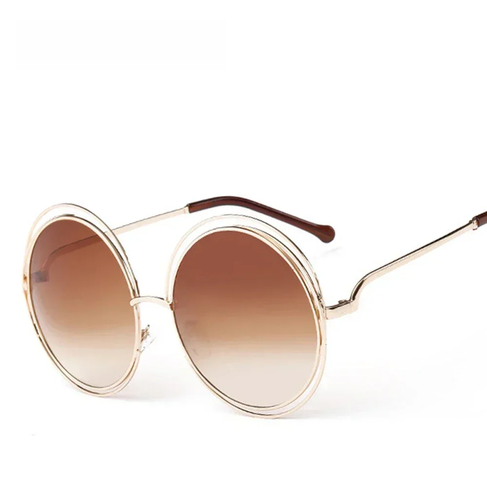 MUSELIFE Vintage okrągłe duże rozmiary ponadgabarytowe soczewki lustrzane okulary przeciwsłoneczne damskie marka projektant metalowa rama damskie okulary przeciwsłoneczne Lady Cool — zdjęcie 2