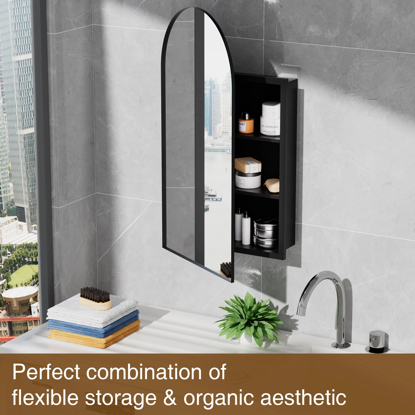 

Arched Bathroom Mirror Cabinet Curved Arch Wall Mounted Bathroom Cabinet Storage Cupboard Ready Assembled with Adjustable Shelf