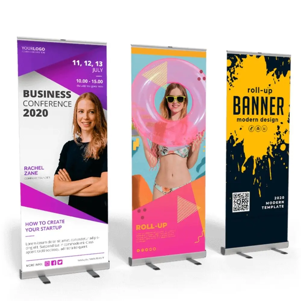 

Portable Aluminum Frame Roll Up Display Economical Printed Advertising Banner Stand For Promotion