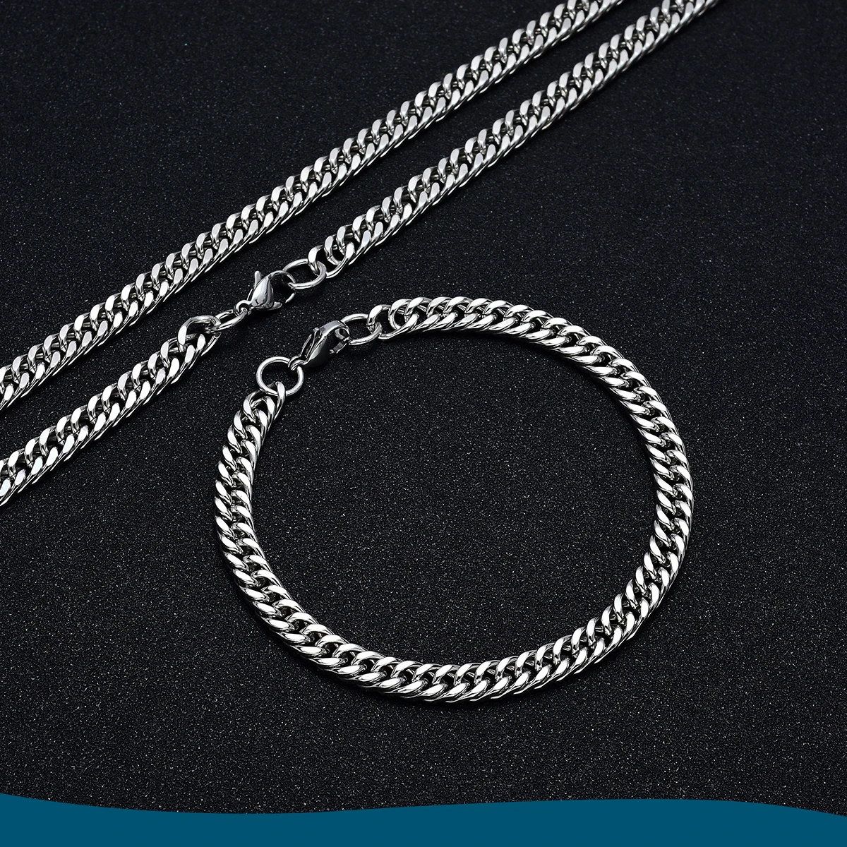 

Men's 6mm Titanium Steel Cuban Chain Bracelet/Necklace, 7.5-9"/18-30", High Polish Double Woven Stainless Steel Hip Hop Jewelry