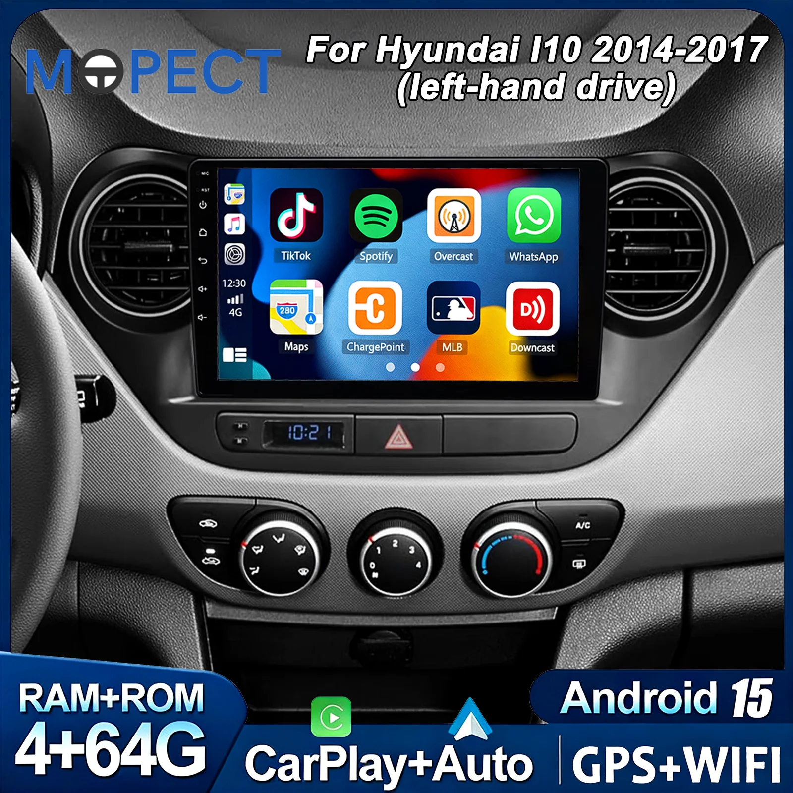 Mopect 64G Autoradio Wireless CarPlay Android Auto Für Hyundai I10 2014-2017 Auto Intelligente Systeme GPS Stereo WiFi RDS 2Din