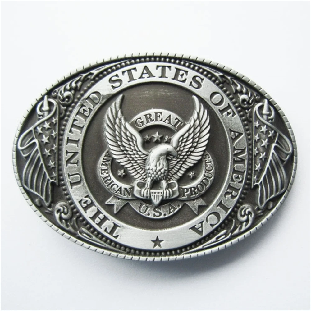 

Antique Brushed Silver Men Belt Buckle Eagle Flag Oval Belt Buckle also Stock in US BUCKLE-WT087AS Free Shipping