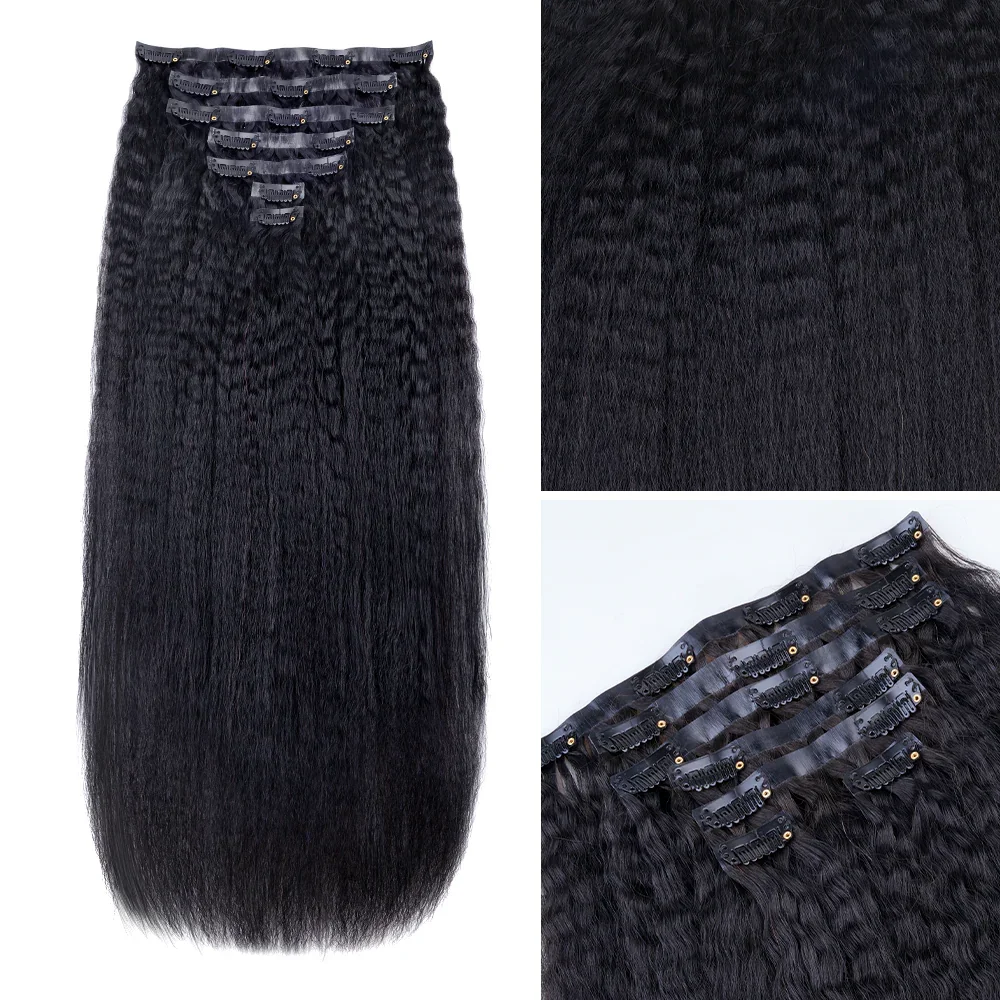 Yaki Kinky Straight Clip In Human Hair Extensions 120G/Sets  display picture 2