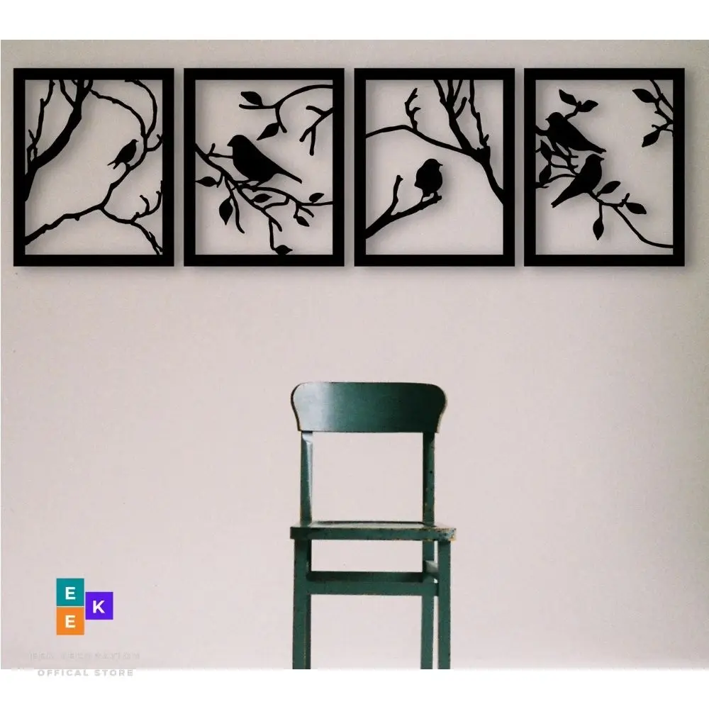 Wooden Framed With Branch Bird Set Wall Art Decoration Gift Ideas Nature Animals Freedom Home Office Living Room Bedroom Black