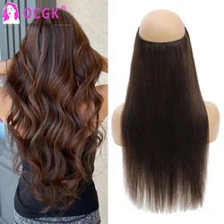 Halo Hair Extensions Real Human Hair Straight Fish Line Hair Extensions Hidden Wire 14-28Inch Clip In Hair Brown Ombre Hairpiece