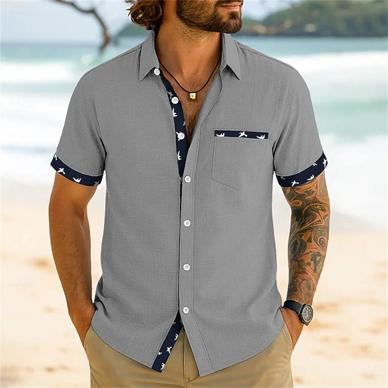 Men's shirt linen shirt summer shirt beach shirt plaid holiday casual white pink navy blue light blue